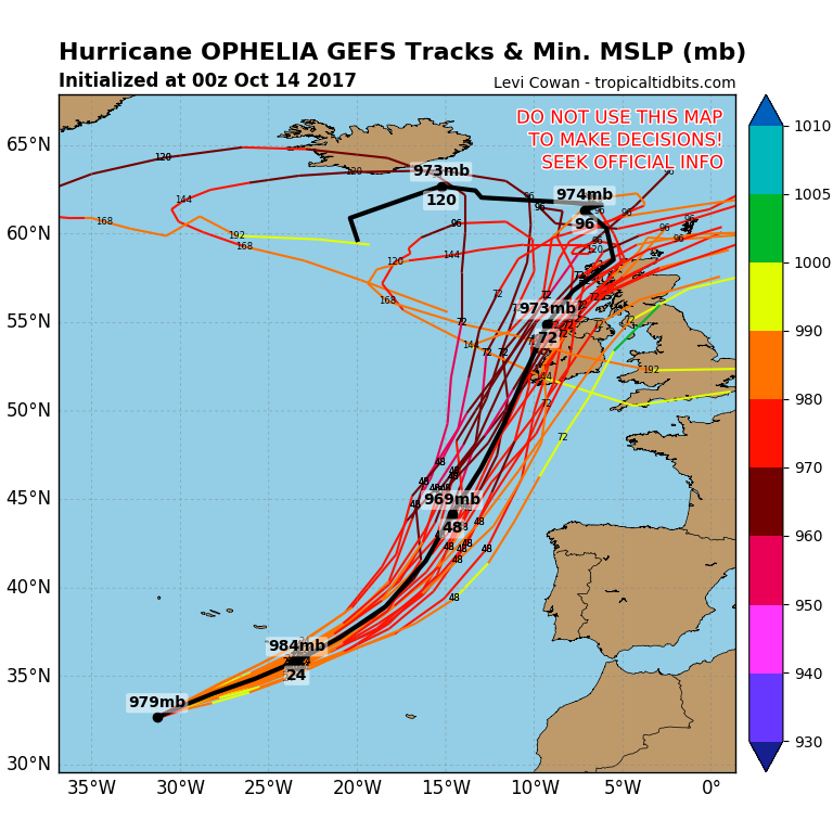 middle | Predicción del NCEP sobre el comportamiento de Ophelia 