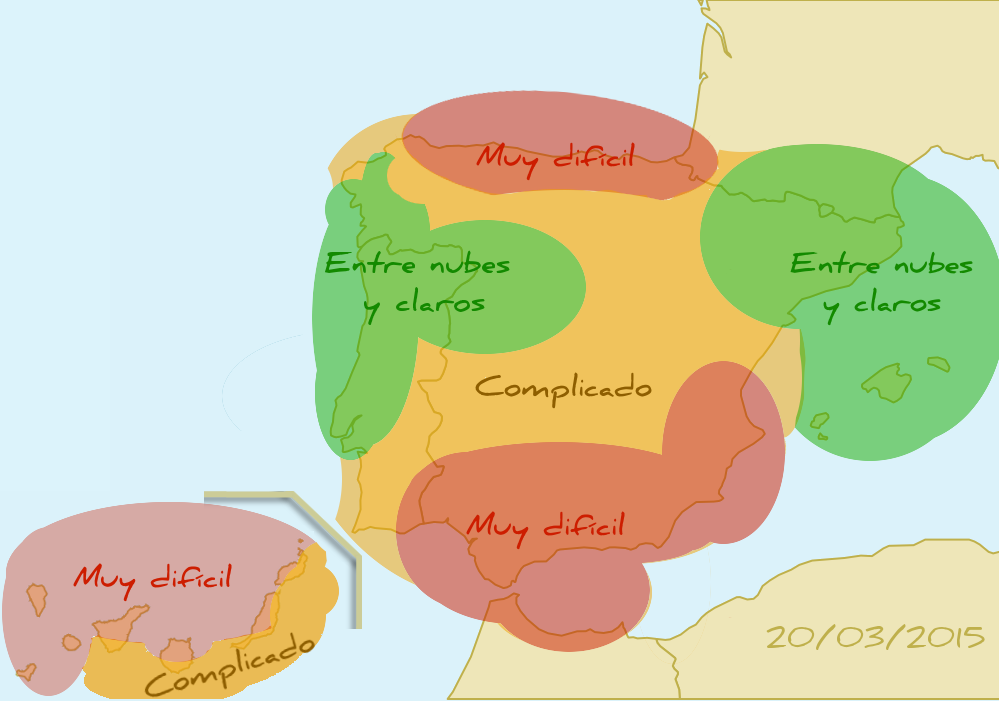 Mapa con las opciones que tendremos de ver el eclipse