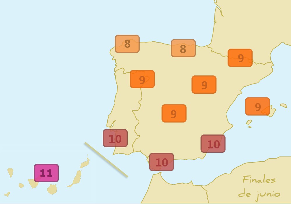 middle | Índice UV típico en la segunda quincena de junio