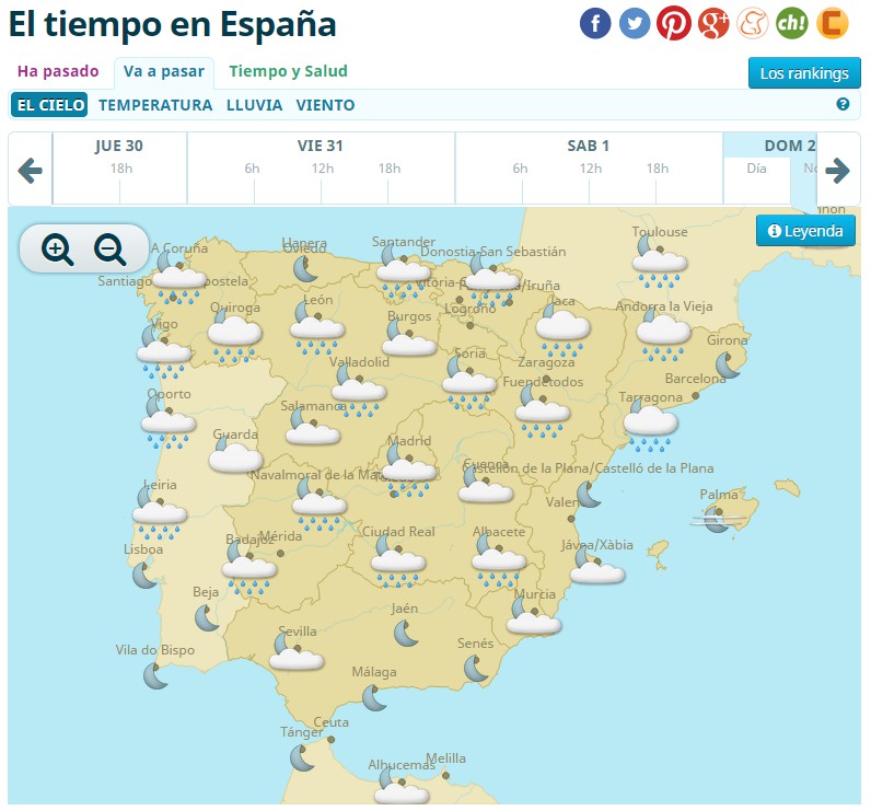 middle | Situación prevista para la noche del domingo